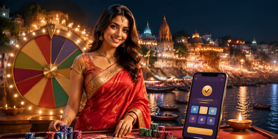 Roulette game at Varanasi Ghat with player in traditional saree